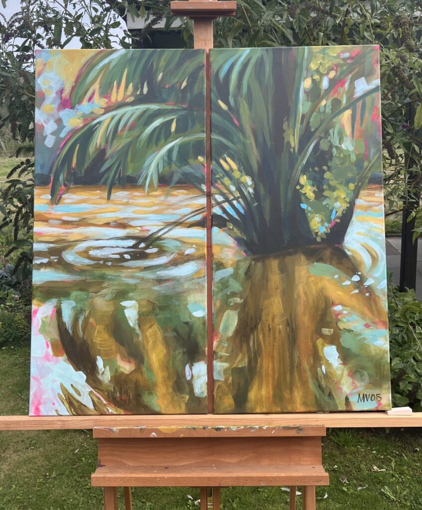 Das gesamte Diptichon Moa River auf einer Staffelei