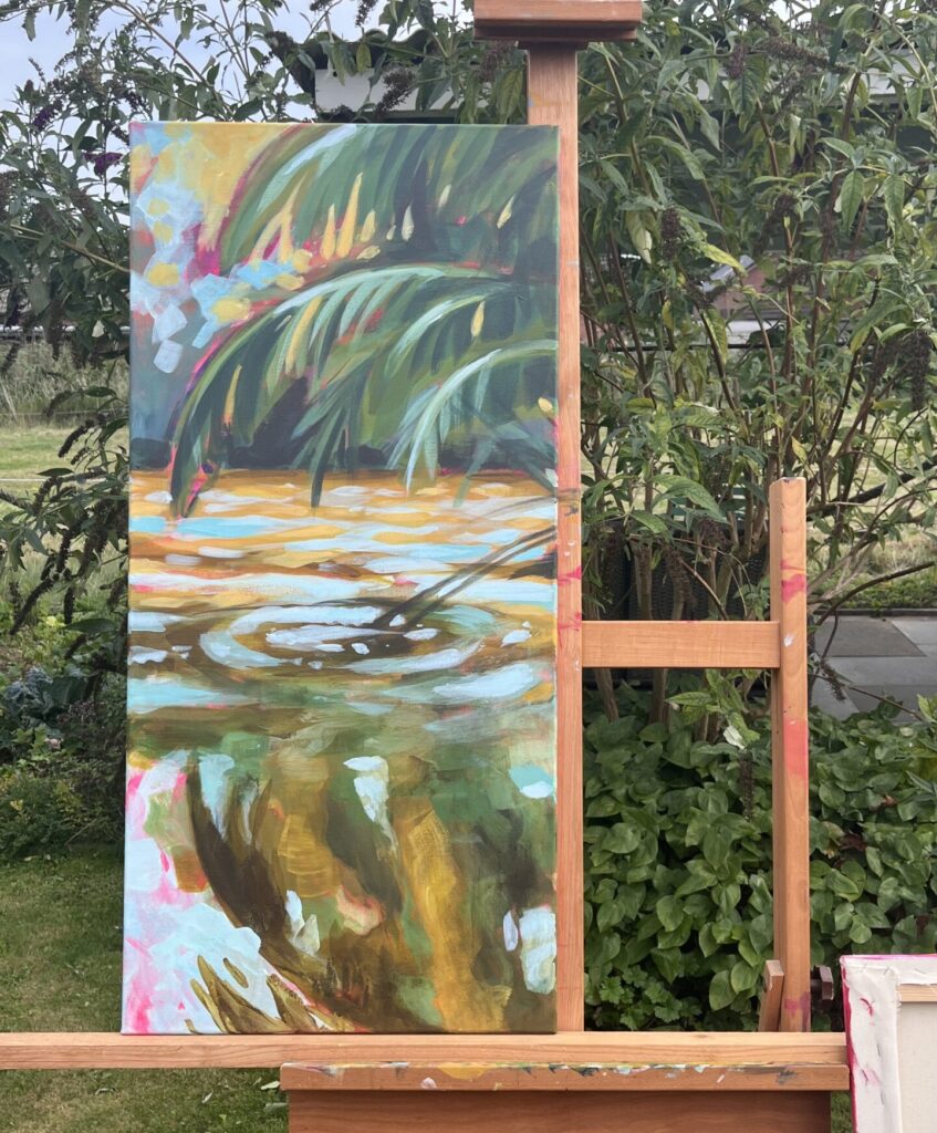 Das linke Bild des Diptichons Moa River auf einer Staffelei